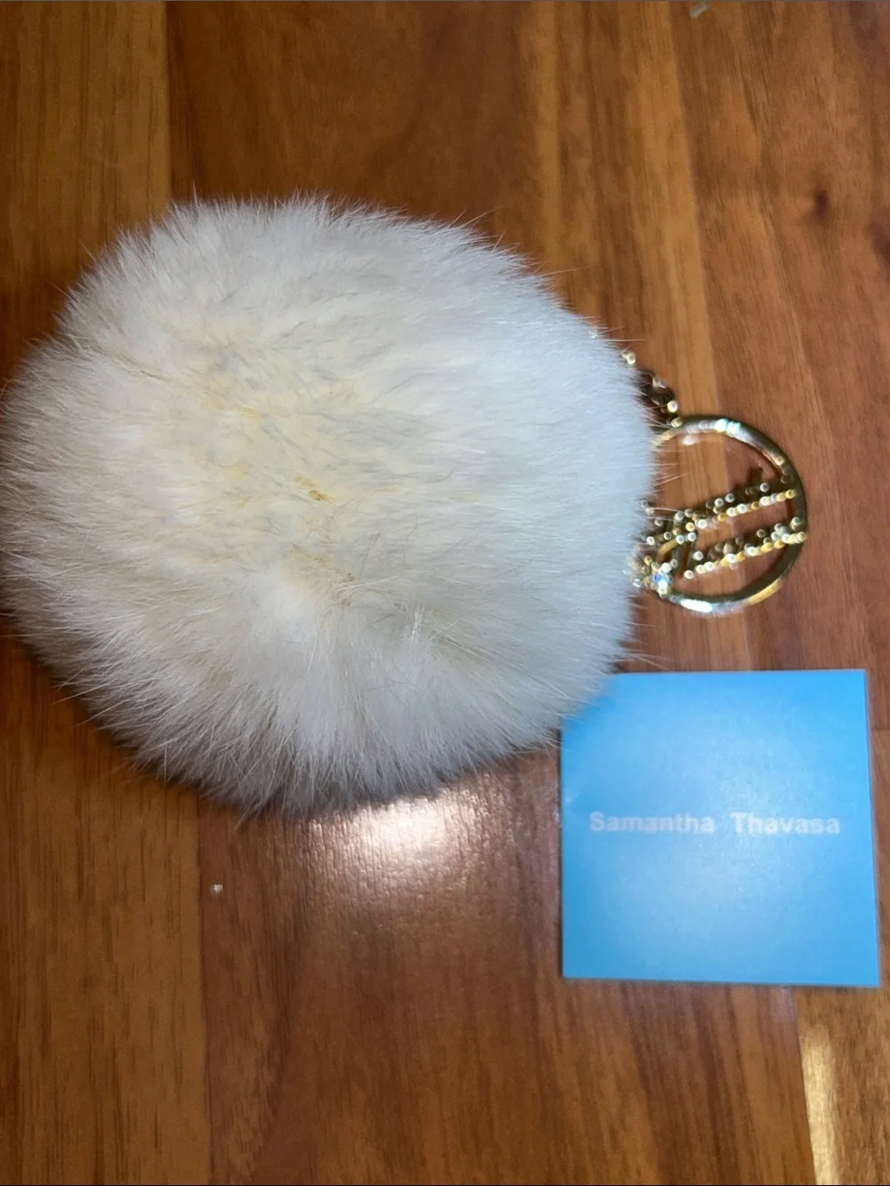NWOT Samantha Thavasa Faux Fur Puff Keychain with Charm